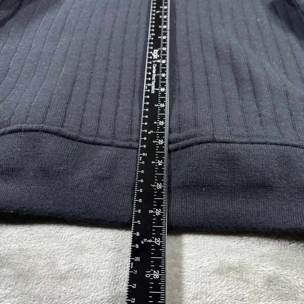 Orvis Mens Navy Blue Wool Blend Ribbed 1/4 Zip Sweater Leather Patches XL 9K3G